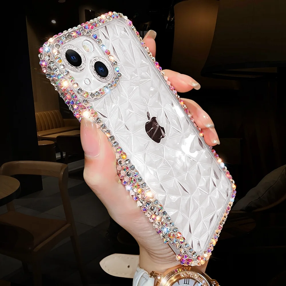 thumbnail image 1 of Funda de lujo con purpurina de diamante para iPhone, 13, 12, 11, 14, 15 Pro Max, X, Xr, Xs, 8, 7 Plus, cubierta de silicona suave transparente a prueba de golpes, 1 of 5