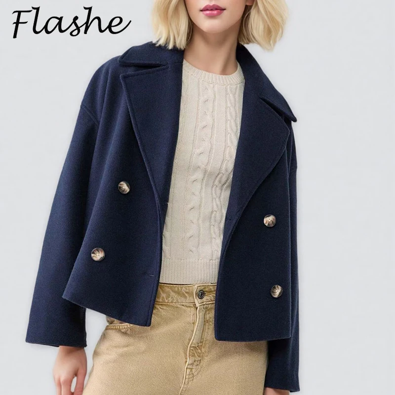 Elegant Women Blazers Coat Turn Down Collar Double Button Jackets For Women Fashion Long Sleeve Outerwear