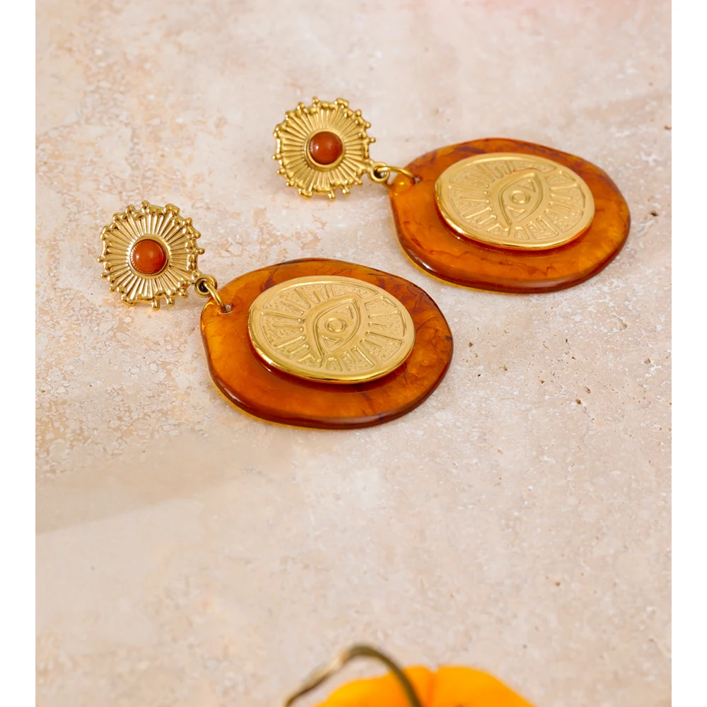 Yhpup Amber Resin Round Eye Shape Drop Earrings for Women
