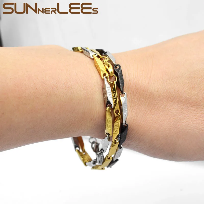 

SUNNERLEES 316L Stainless Steel Bracelet 3mm Geometric Link Chain Silver Color Gold Plated Men Women Jewelry Gift SC247