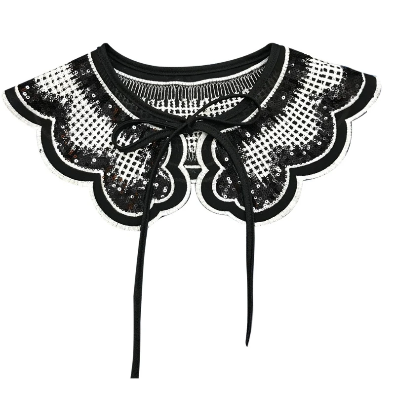 

Detachable Half Shirt False Fake Collar Embroidery Neck Ruff Shawl Dickey Mini Cape Lace-Up Ribbon Necklace Short Capelet for