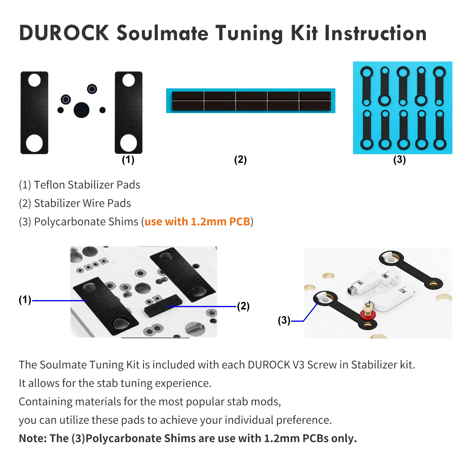 DUROCK V3 Mechanische Tastatur-Stabilisatoren, PCB-Montage, Schraubmontage, vorklippte Upgrade-Stifte, einfacheres Abstimmen für Computer und Büro – Detail 4
