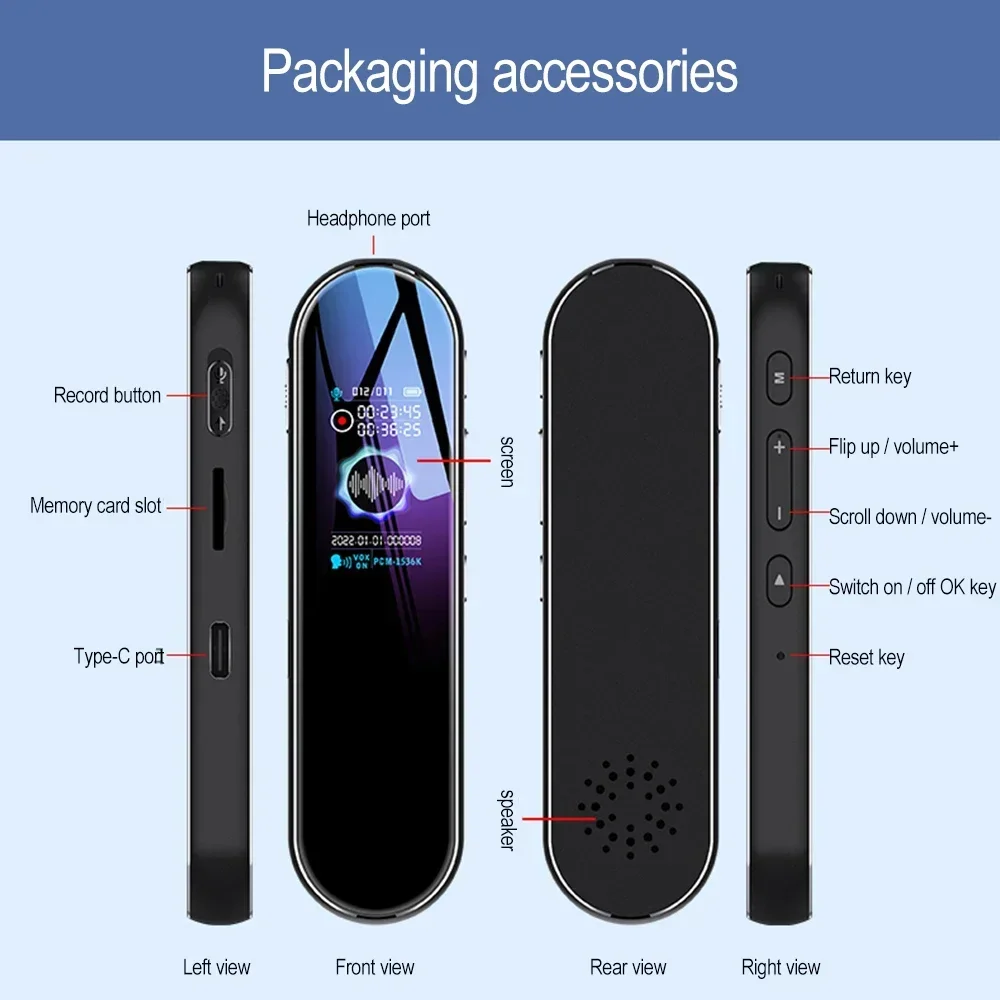 Multifunction Digital Voice Recorder Stereo Sound Dynamic Noise Reduction One-key Record 8-64G Dictaphone Pen Music MP3 Player
