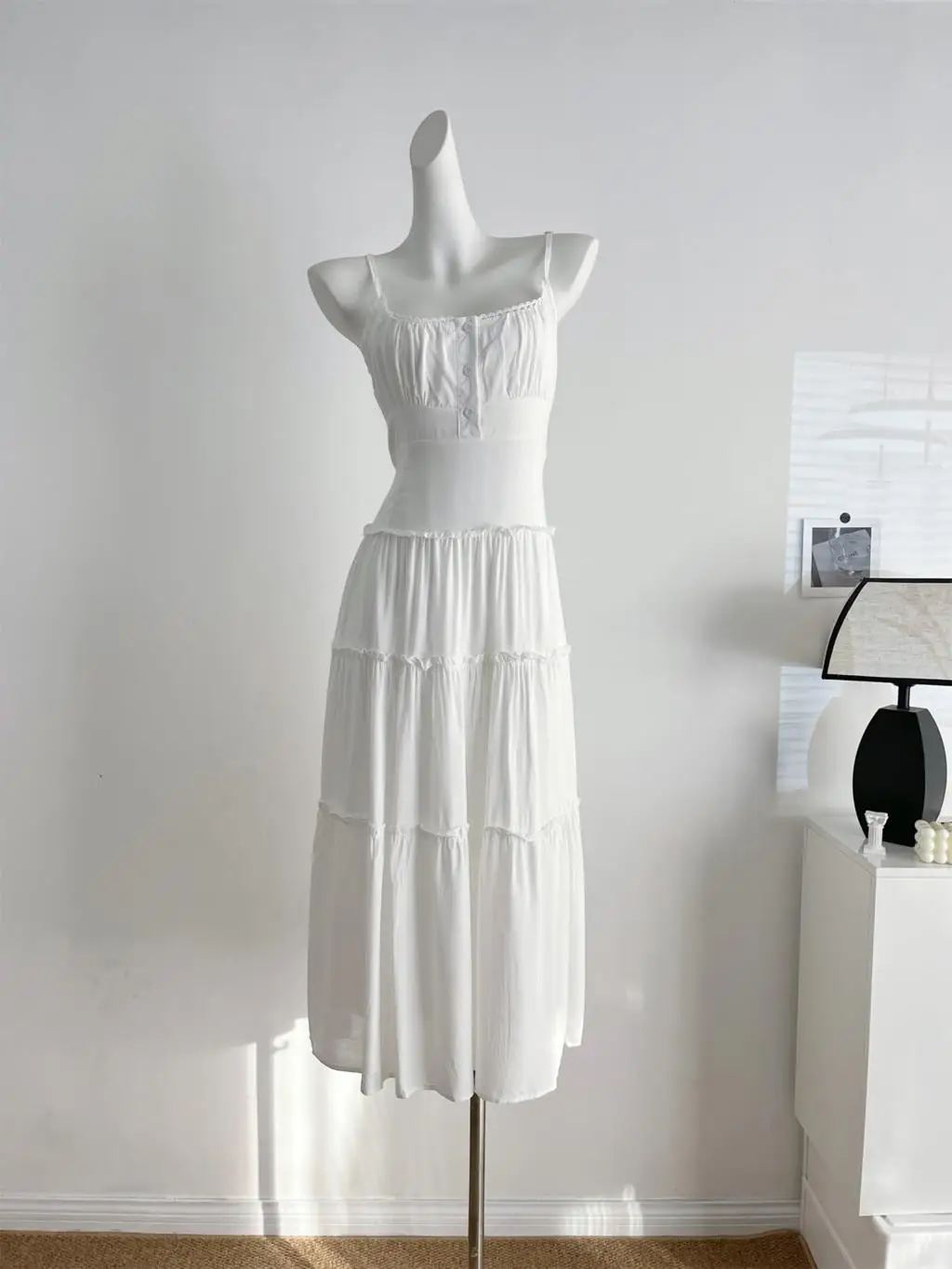 French Elegant Dresses for Women Solid Spaghetti Strap Summer New Ruffles A-line Casual Korean Chic Midi Vestidos Mujer