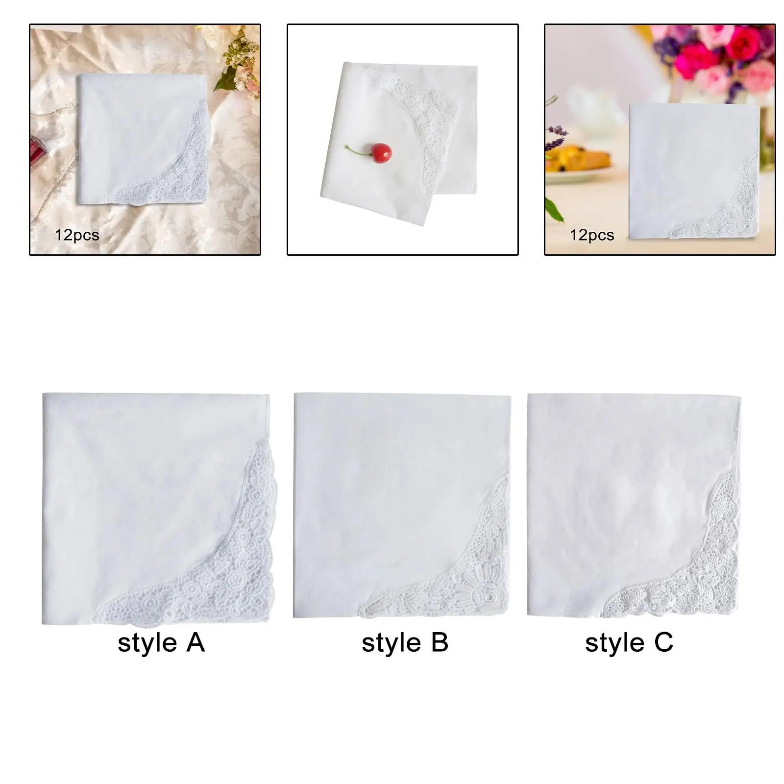12Pcs White Handkerchief 13.78inch Wedding Hankies for Birthday Prom Party