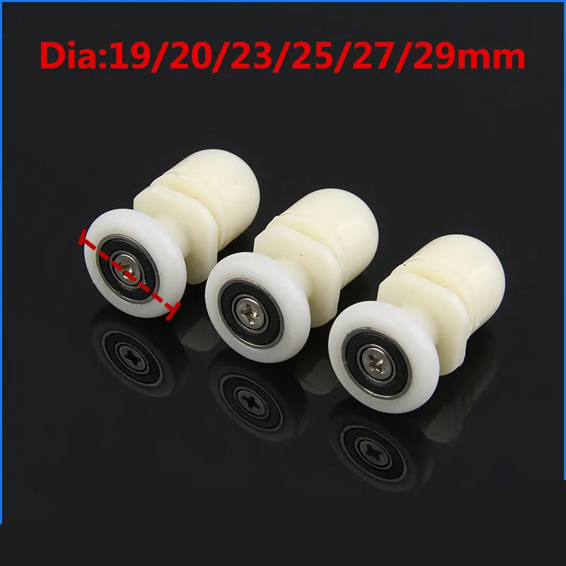 8 개/대 19/23/25/27mm 슬라이딩 도어 풀리 휠 러너 샤워 캐빈 스파 룸용 플라스틱 부분 유리 베어링 롤러