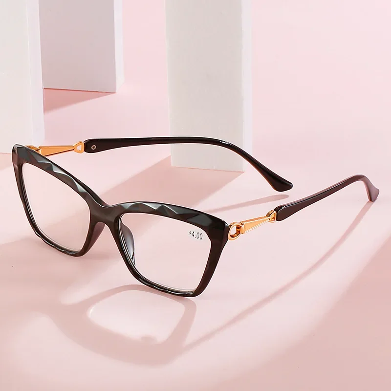 New Cat's Eye Reading Glasses for Women Fashion Luxury Blue Light Blocking Presbyopia Transparent Man Far Sight Glasses +1.0 4.0 4