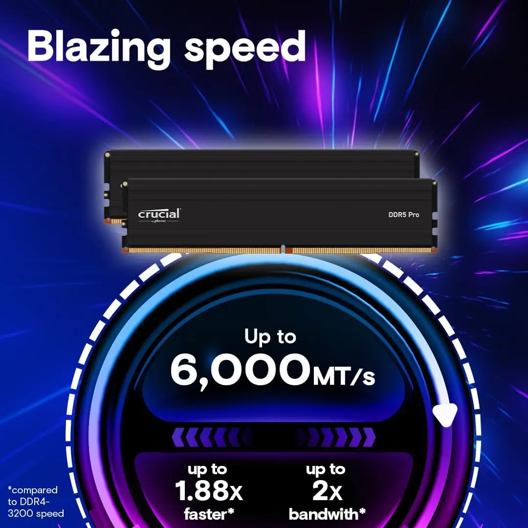 Crucial DDR5 Pro RAM 32GB(2개 16GB) 16GB 6400MHz 6000MHz 데스크탑 메모리 UDIMM 288핀 13세대 인텔 코어 및 AMD Ryzen 7000용