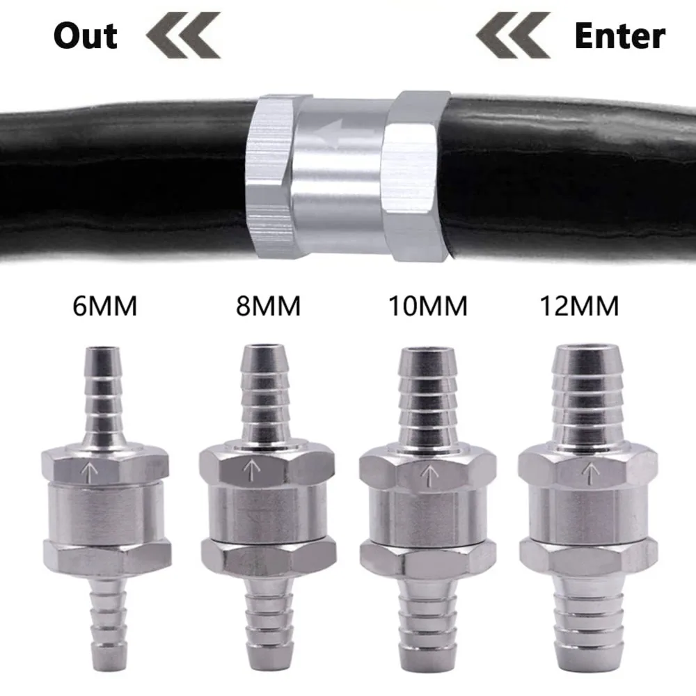 Aluminium Alloy Water Diesel 6/8/10/12mm Vehicle Check Valve Fuel Non Return One Way Adapter