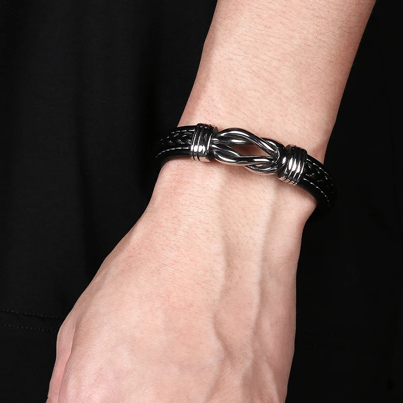 MOZO FASHION New Classic Men Bracelet Leather Stainless Steel Charm Women Punk Multi Color Jewelry Gifts 074