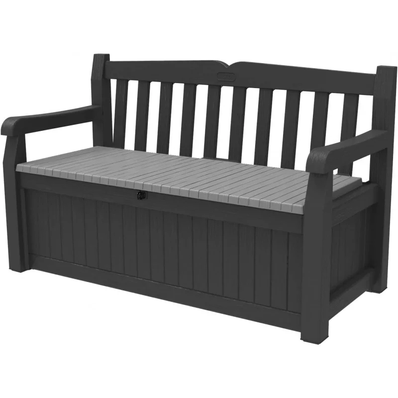 

Keter Solana 70 Gallon Storage Bench Deck Box for Patio Furniture, Front Porch Decor and Outdoor Seating – Perfect to Store Gard