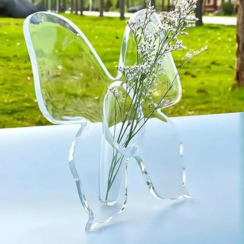 Acrylic Butterfly Vase Photo Frame Vase Transparent Stylish Decorative Butterfly-Shaped Single Flowers Vase for Office Home 3