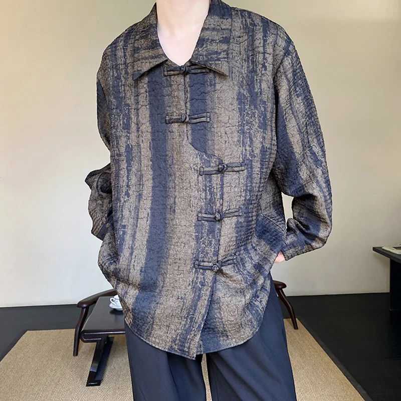 

SYUHGFA Men Long Sleeve Shirts 2024 Autumn New Cardigan Personality Tie Dye Printing Tops Chinese Style Lapel Vintage Casual