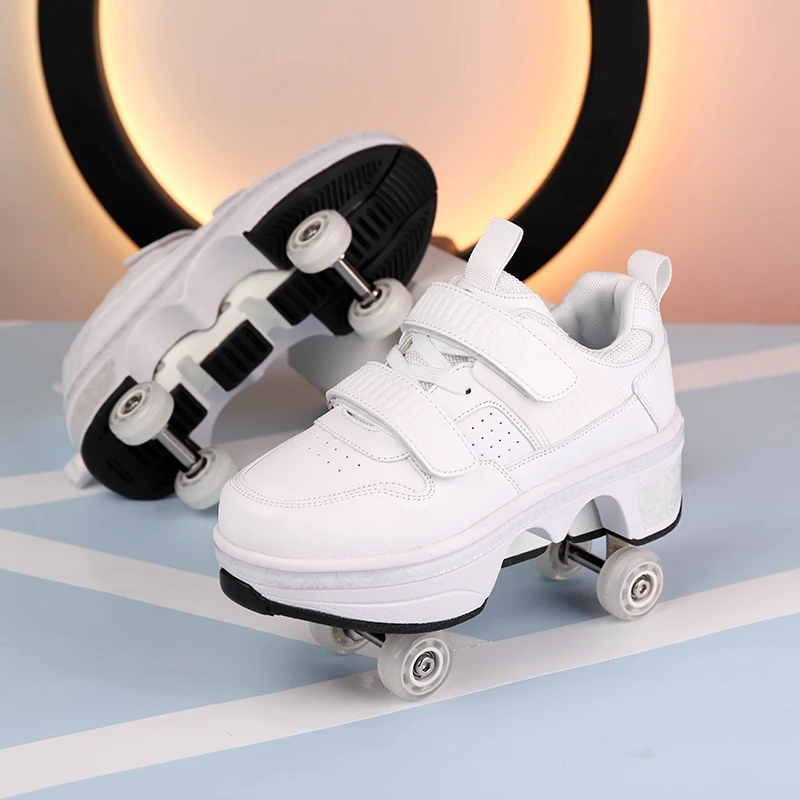 Children Wheels Shoes Roller Sneakers 4 Wheels Skates Adult Runaway Parkour Deformation Shoes Women Men Youth Kids Gift