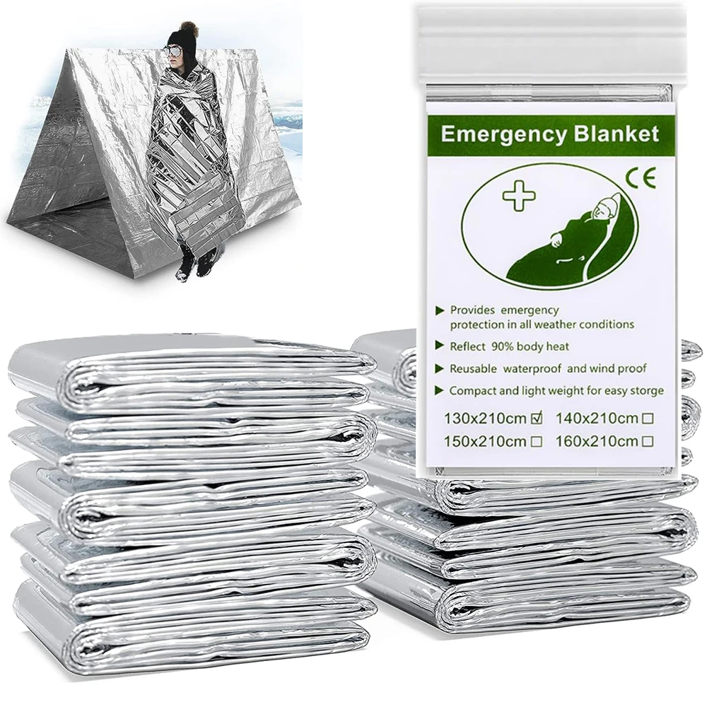 Emergency Blanket Outdoor Survive First Aid Military Outdoor Survive Rescue Kit Windproof Foil Thermal Blanket for Camping Hiki