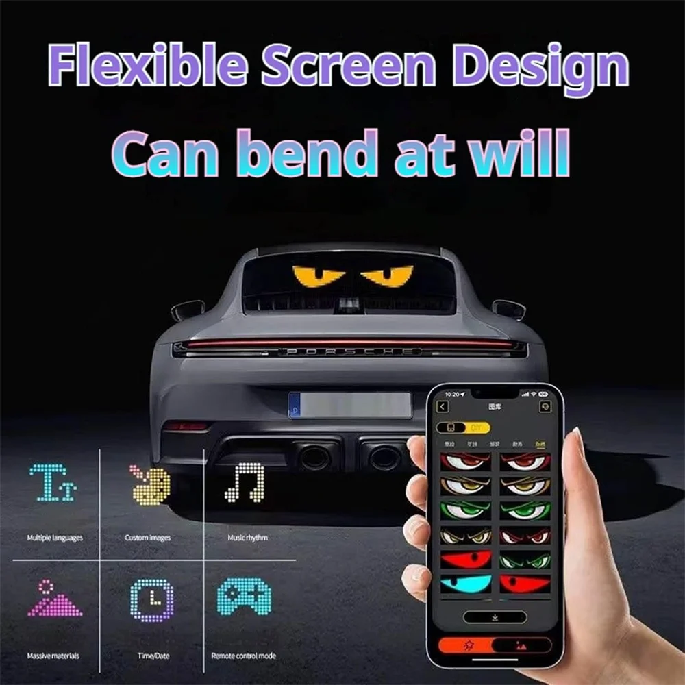 Devil&lsquo;s Eye LED Screen Light USB Plug-in DIY App Control RGB LED Car Matrix Panel Flexible Display for Car Windshield 1-2PCS