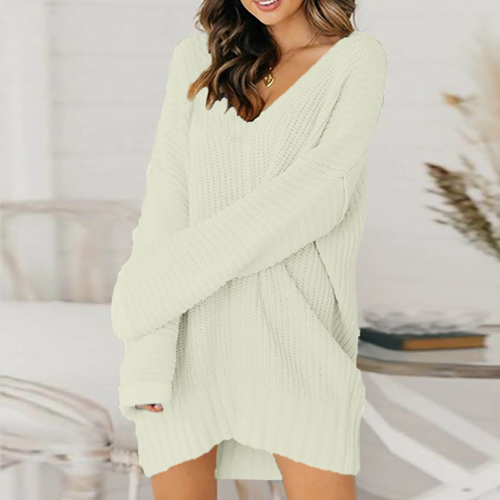Mens Dress Sweaters And Pullovers Big And Tall Womens Ladies Loose V Neck  Mid Length Dress Knit Sweater Winter Dresses for Women| | - AliExpress
