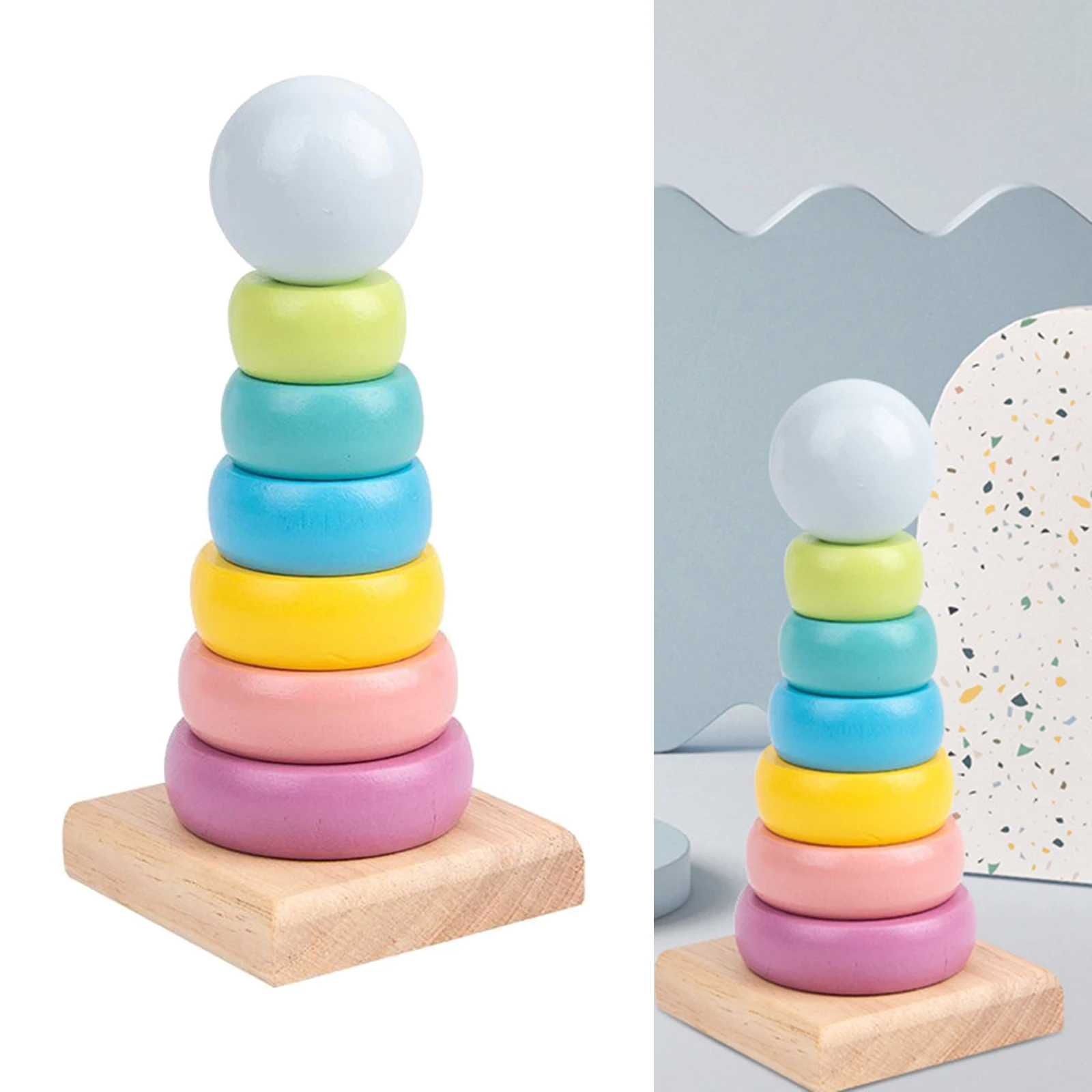 Baby Stacking Tower Colored Rainbow Stacking Ring Tower Toys Early Educational Intelligence Toy Children Birthday Xmas Gift