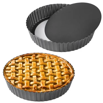 2Pcs Deep Pie Tins 11’’ Tart Pans With Removable Bottom Carbon Steel Fluted Round Tart Quiche Pie Pans Baking Dish Accessories