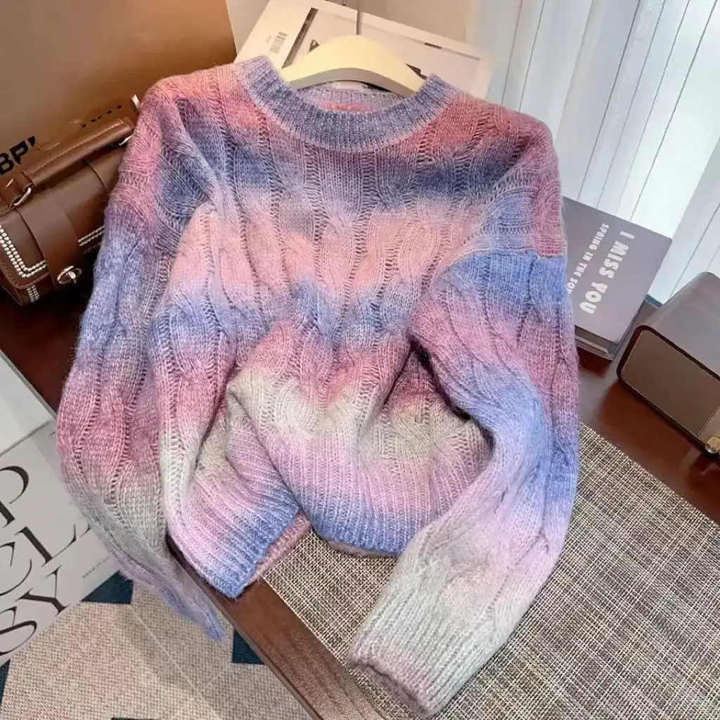 

Sweet Gradient Soft Knitwear Thick Sweater for Women Autumn and Winter 2023 New Fashion Loose Casual Pullover Top Female Jumpers