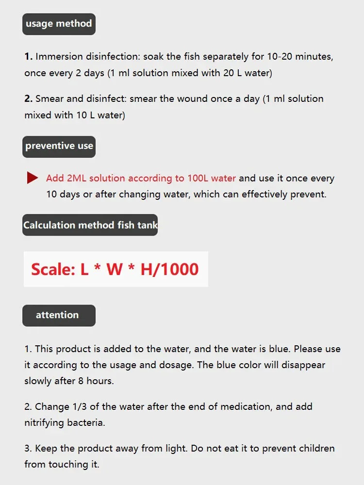 Fish Medicine 310ML Methylene Blue Solution Ornamental Fish for Aquarium Removal of White Spots and Fish Disease Koi Goldfish Betta