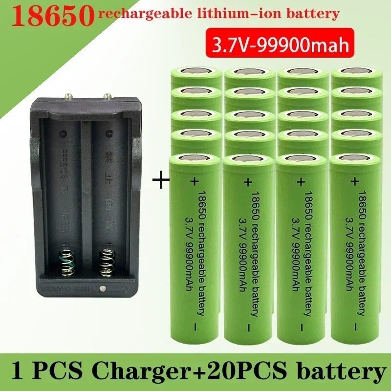 

18650 Battery, Large Capacity 99900Mah 3.7V+charger, Lithium-ion Rechargeable Battery for Toy Flashlights, Screwdriver Battery