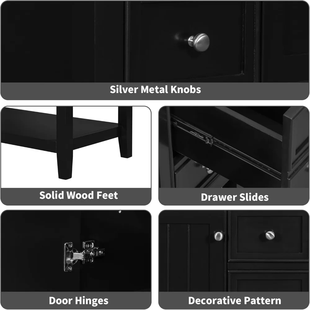 36" Bathroom Vanity with Sink Combo, Bathroom Sink Cabinet One Cabinet and Three Drawers, Solid Wood and MDF Board, Black 5