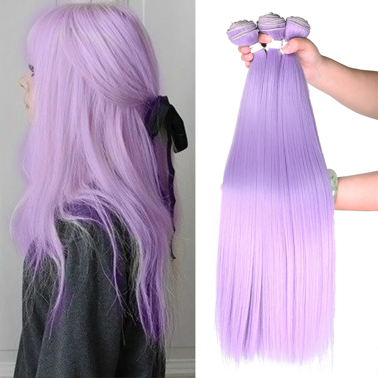 Silike Straight Hair Bundles 60CM Natural Hair Extensions High Heat Fibers Long Synthetic Silky Yaki Straight Weaving