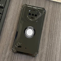 Durable Shockproof Silicone Phone Case with Back Ring Holder for Cubot KingKong ES (Ring Case Black)