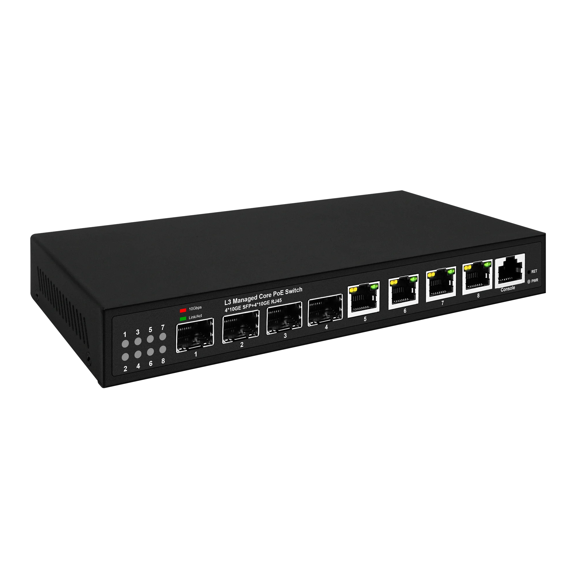 10Gbe 레이어3/웹 관리형 스위치 4포트 POE 또는 비POE, 4개의 10Gbe SFP+ 업링크 포트, VLAN/DHCP/TRUNK/RIP 지원