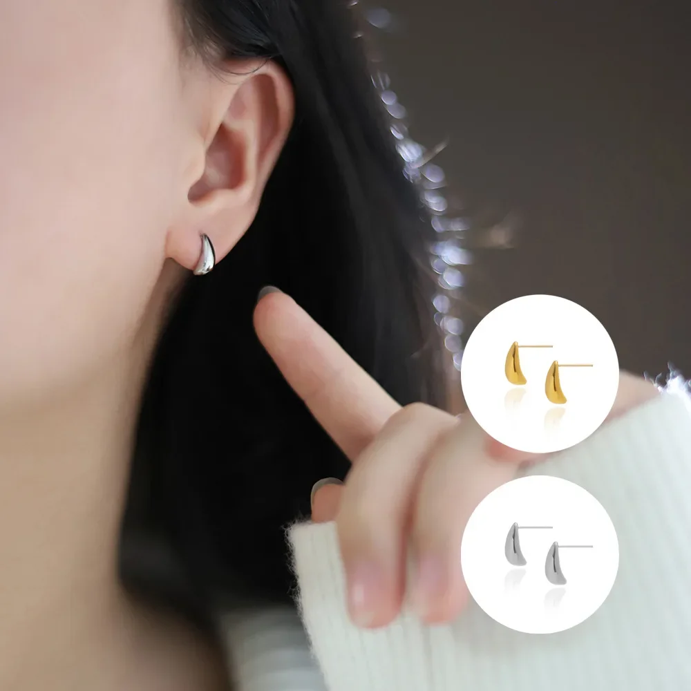 

RHYOSNG Chic Stud Earrings 316L Stainless Steel Small Water Droplets Fashion Minimalism Jewelry Earring For Women Tarnish Free