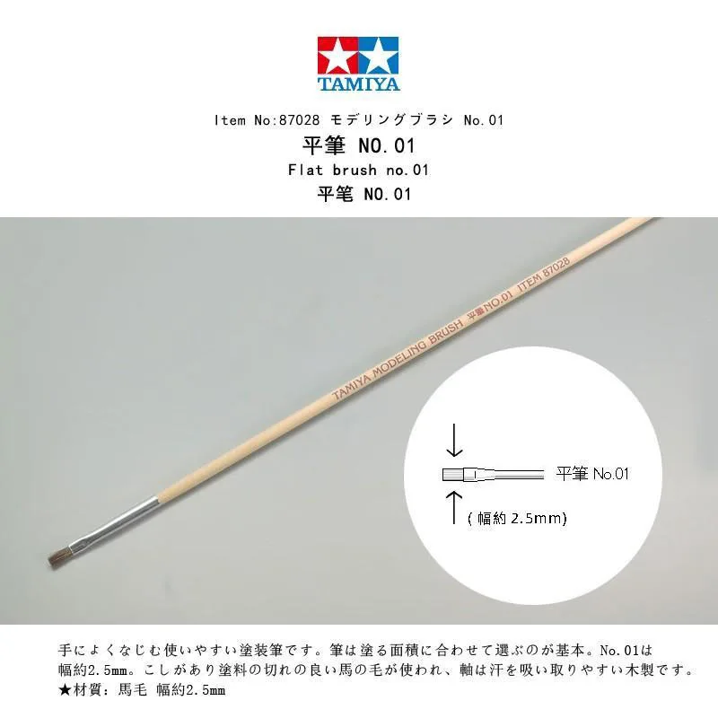 Pinceau Plat N°0 Tamiya - Série Matériel De Maquillage N°15, Idéal Pour Modélisme, Peinture De Détails (largeur ~4 Mm, Crin De Cheval) - 5