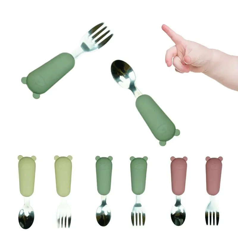 Children's Fork Spoon Set Stainless Steel Silicone