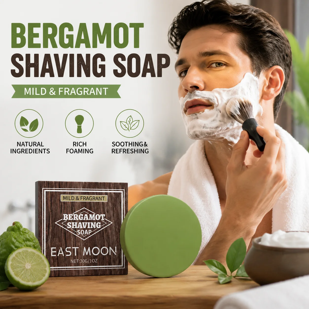 Sapone da Barba al Bergamotto per Uomo, Schiuma Ricca, Scorrimento Morbido, Allevia il Disagio della Rasatura, Ammorbidisce la Barba, Pulizia Delicata, Idrata la Pelle