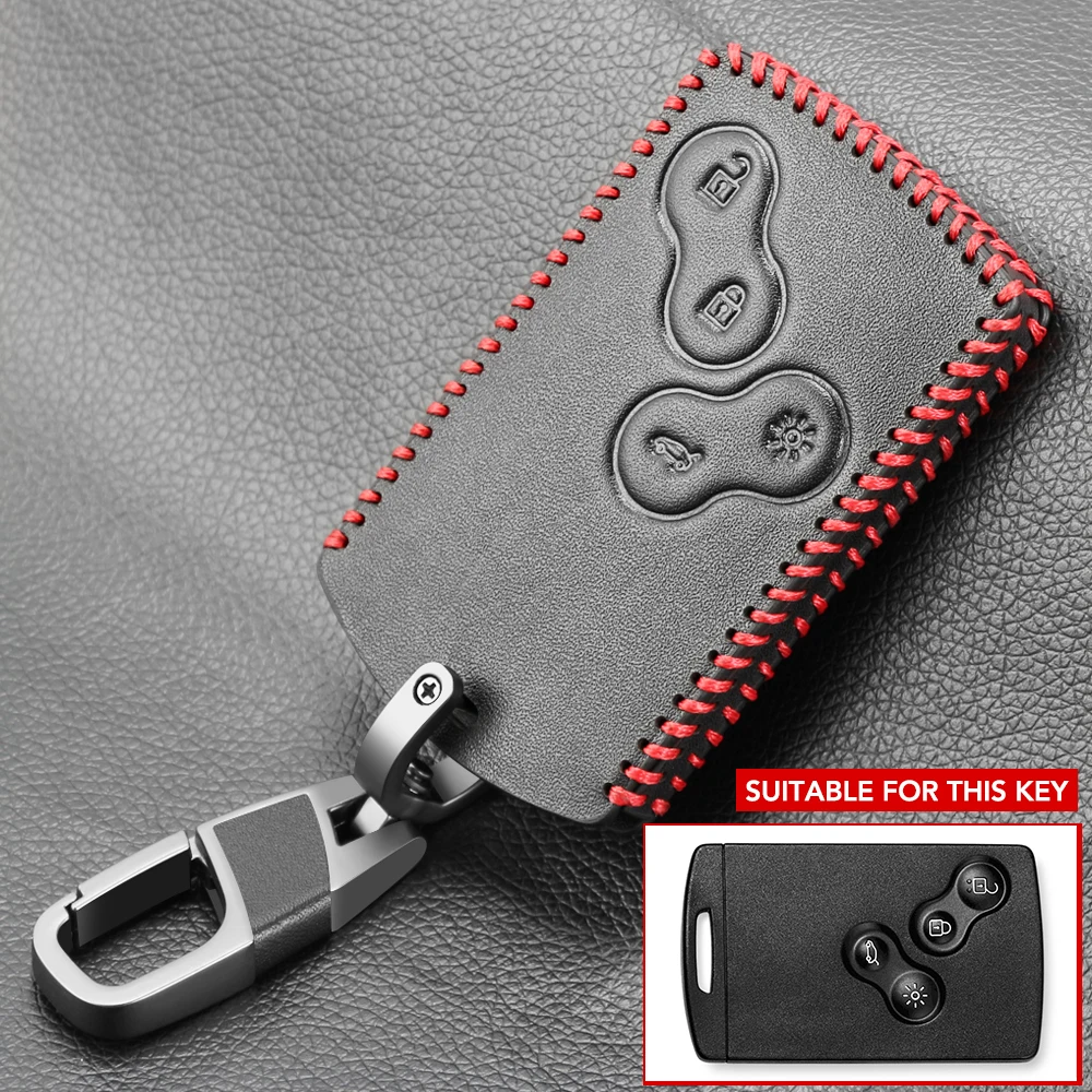 4 Buttons Genuine Leather Car-Styling Key Cover Case Protector For Renault Clio Logan Megane 2 3 Koleos Scenic Card key case,key case cover