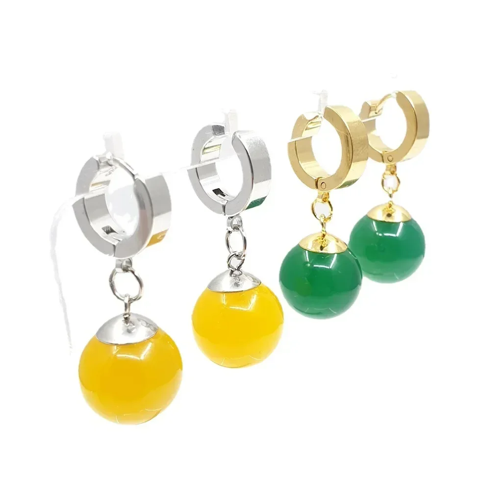 Anime Ball Dragon Stud Earring Yellow Green Agate Inlay Round Pearls Goku Ear Clip Earrings for Halloween Carnival Fan Men Women