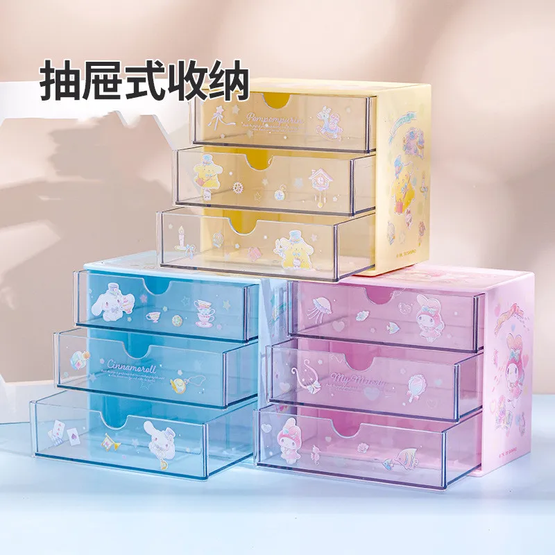 

Sanrio Cinnamoroll Drawer Storage Box Kawaii Mymelody Pompom Purin Girl Cartoon Dresser Student Dormitory Portable Storage Rack