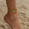 Multilayer Rice Beads Gold Color Anklets For Women 2pcs/Set Bohemian Foot Chains Ankle Bracelet Beach Jewelry Summer Accessories