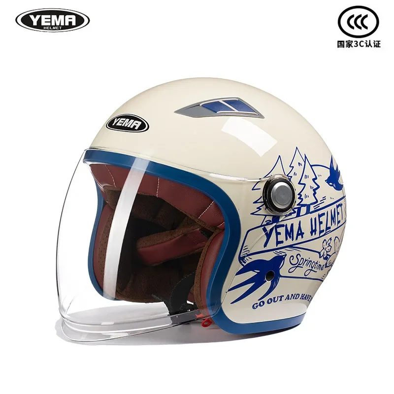 Yema 652S Retro Helm Moto Locomotiva Cappello 3C Certificato Mezzo Casco Unisex Quattro Stagioni Moto Equitazione Berretto Di Sicurezza Capacete