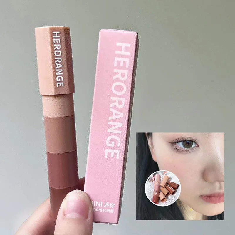 Eye Shadow Eyeshadow Stick Eye Shadow Stick Eye Shadow Plate 4 In 1 Eyeshadow Pencil Kit Velvet Matte Pigment Shimmer Highlight Makeup Combination Pink Brown Mini Eye Shadow Pen Cosmetic