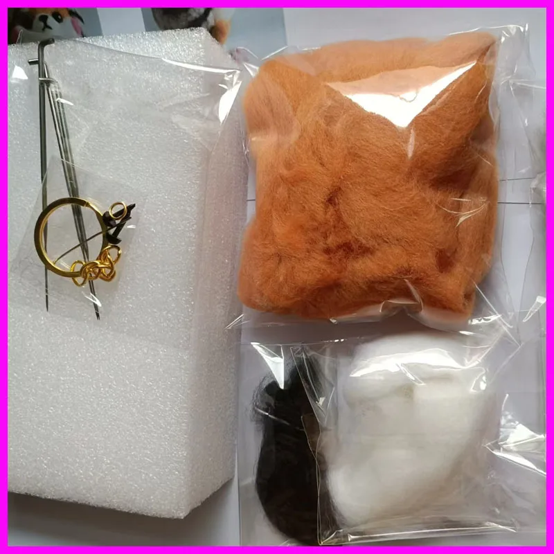 fiber felt for felting kit Shiba Inu needle felted wool,merino wool to felting, wool fiber for felting,felt needle felting