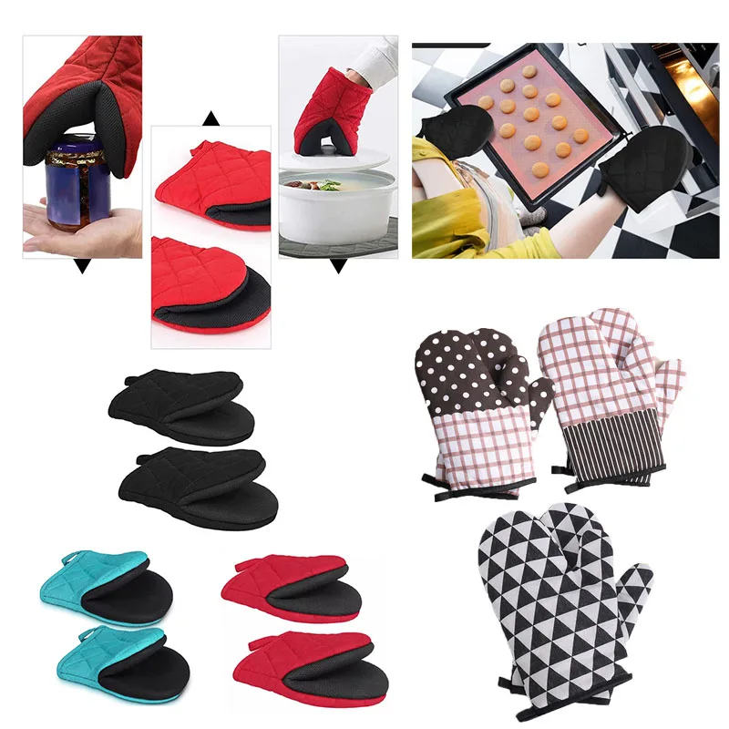 Heat-Resistant Quilted Pot Holders Non-Slip Silicone Lined Oven Mitts for Cooking Baking Grilling Handling Hot Pots and Pans