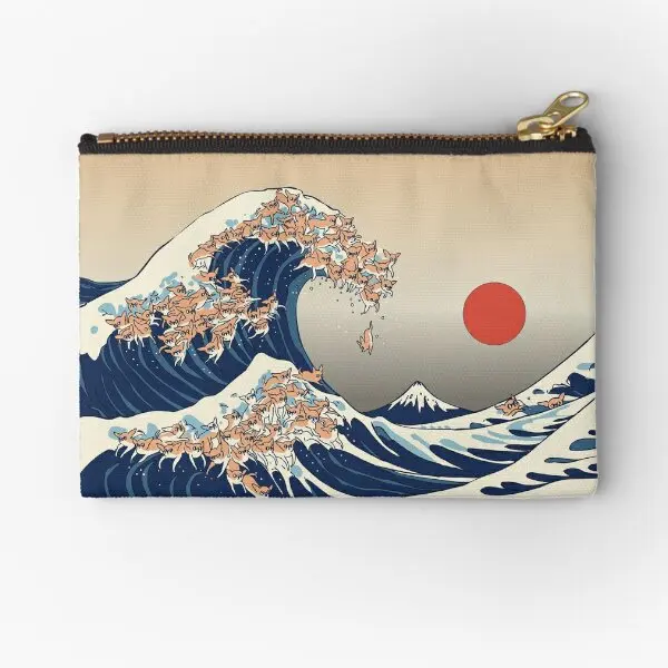 

The Great Wave Of Chihuahua Zipper Pouches Underwear Panties Socks Money Pure Coin Small Bag Storage Wallet Key Packaging