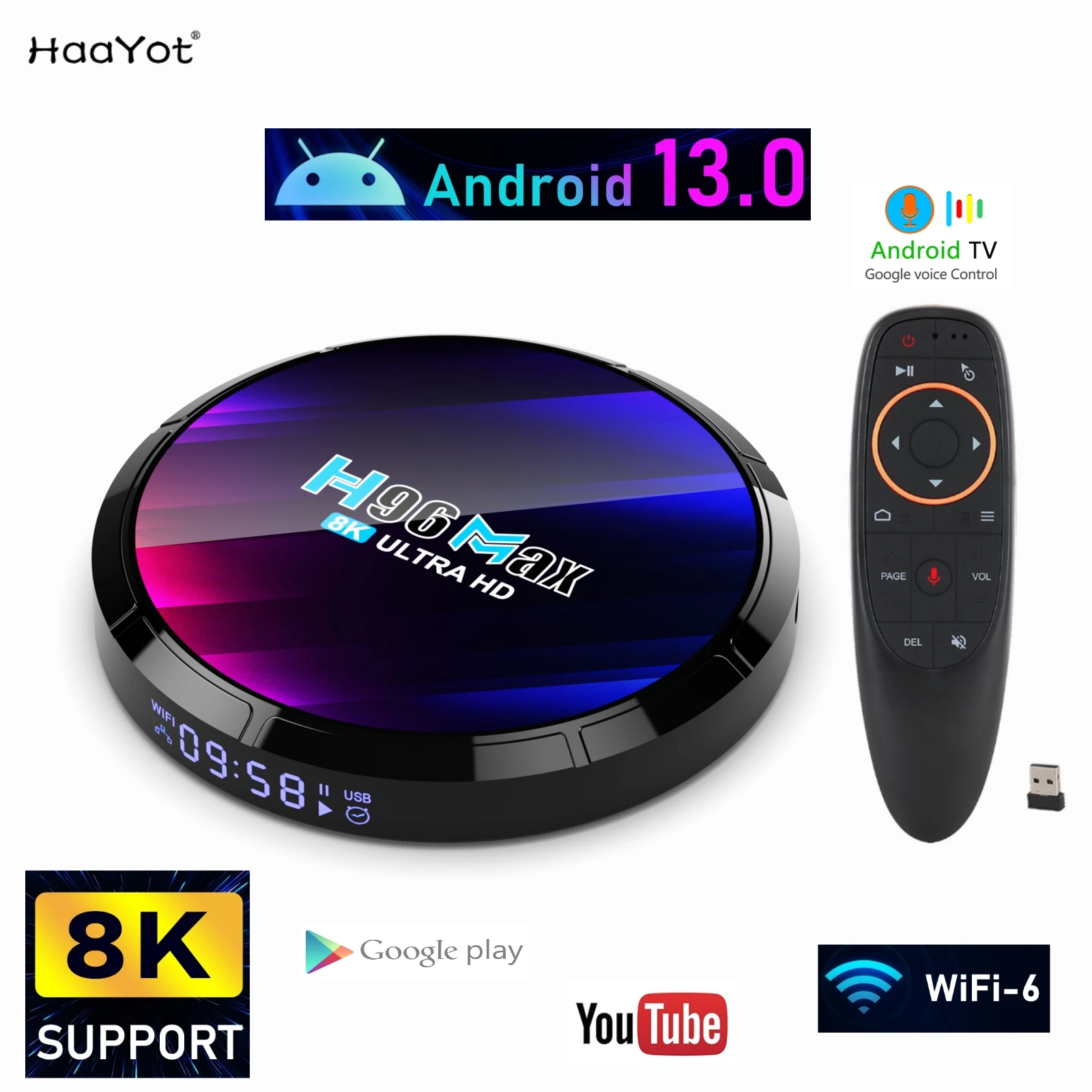 Boîtier Smart TV H96 Max Rockchip RK3528, Android 13, 4 Go/64 Go, Décodeur Vidéo HD 8K, Bande
