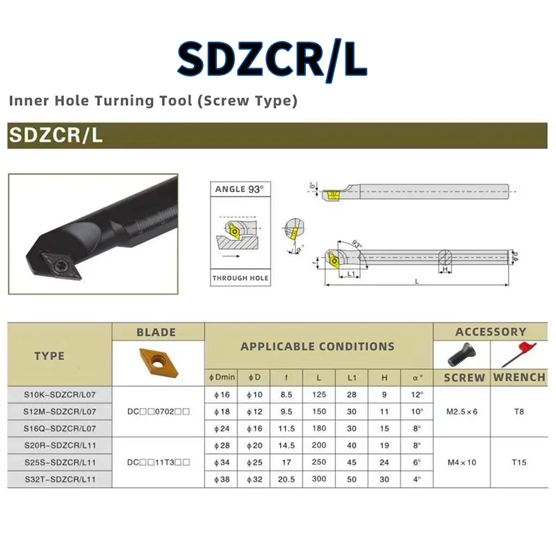 SDXCR SDUCR SDQCR Lathe Screw Boring Bar S10K S12M Internal Turning HSS C08K DCMT Carbide Alloy Steel Tool Holder 0902 11T3