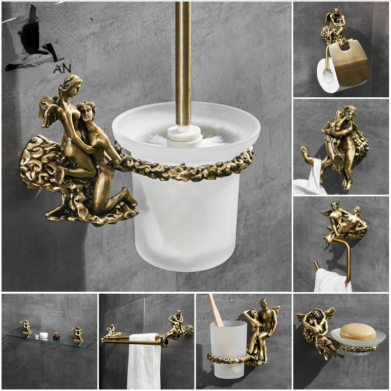 

Romantic Series Bronze Bathroom Toilet Paper Holder Wall Mounted Towel Bar Toilet Brush Holder Bathroom Accessories MB-0810B