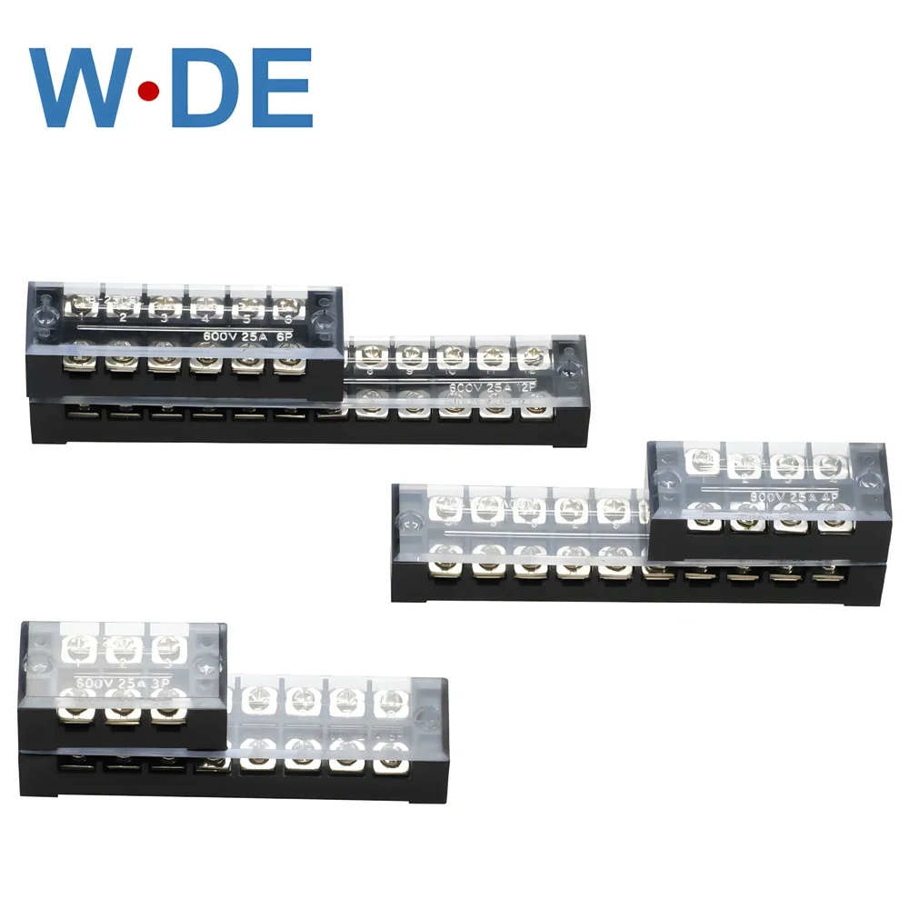 1 Piece TB25 Barrier Screw Terminal Block TB Series Wire Connector 600V 25A 3/4/6/8/10/12 Positions Connector Barrier wire connectors din rail terminal block