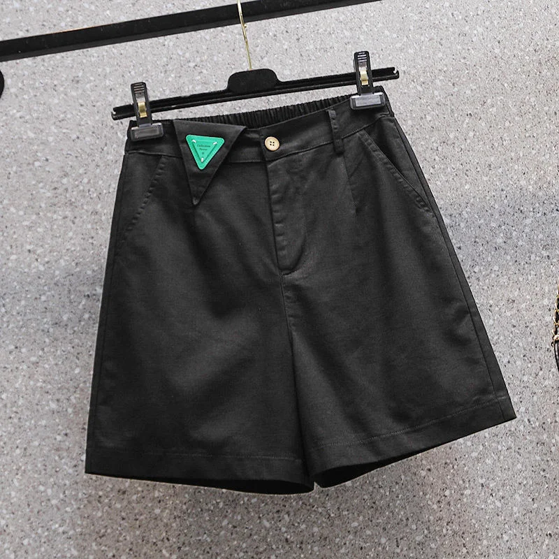 XL-5XL Oversize Elastic High Waist Female Summer Cotton Linen Straight Loose Short Pants Casual Thin Wide Leg Shorts Large Size