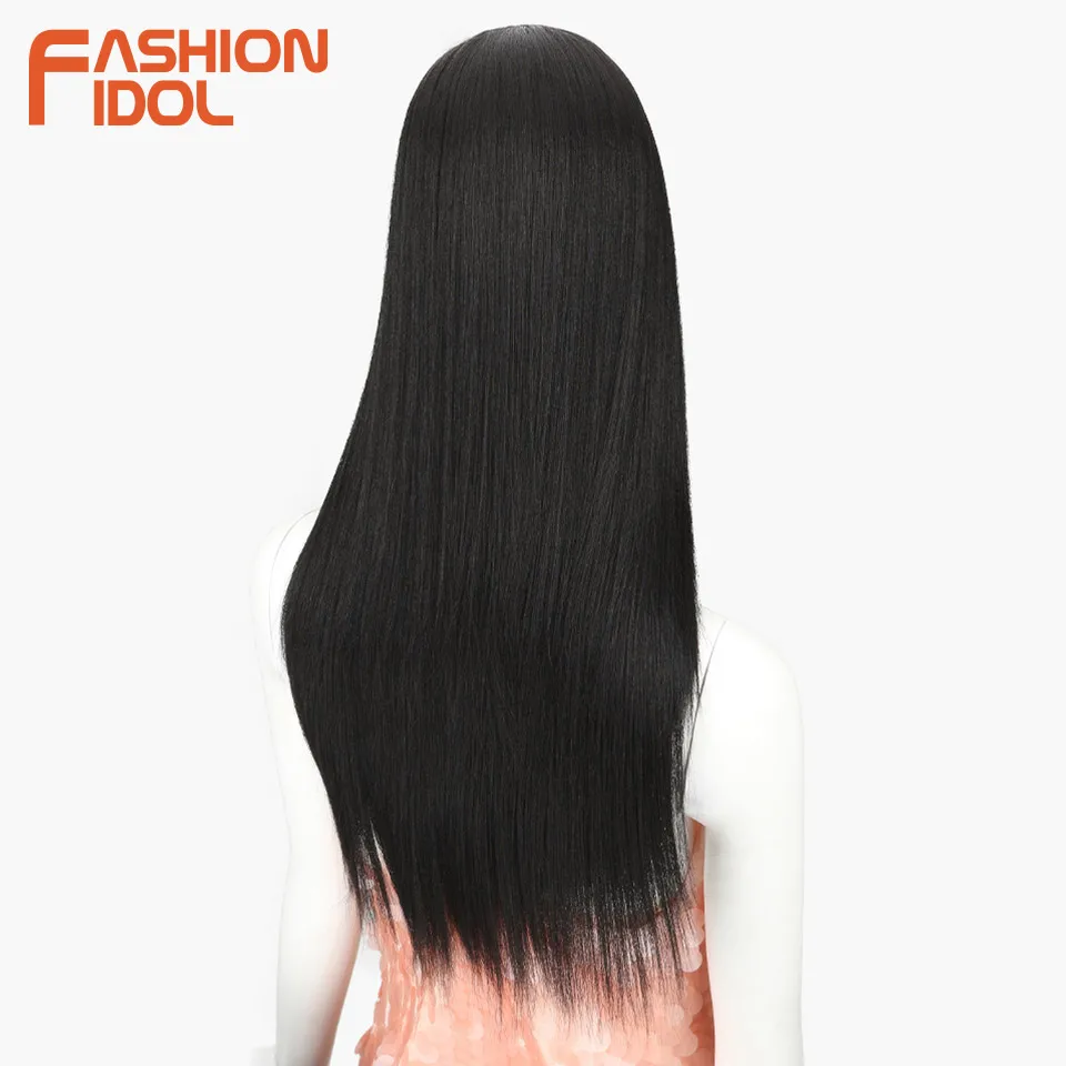 FASHION IDOL 26 Inch Straight Wig Synthetic Lace Front Wigs For Black Women Ombre 99J Cosplay Wig Heat Resistant Synthetic Wigs