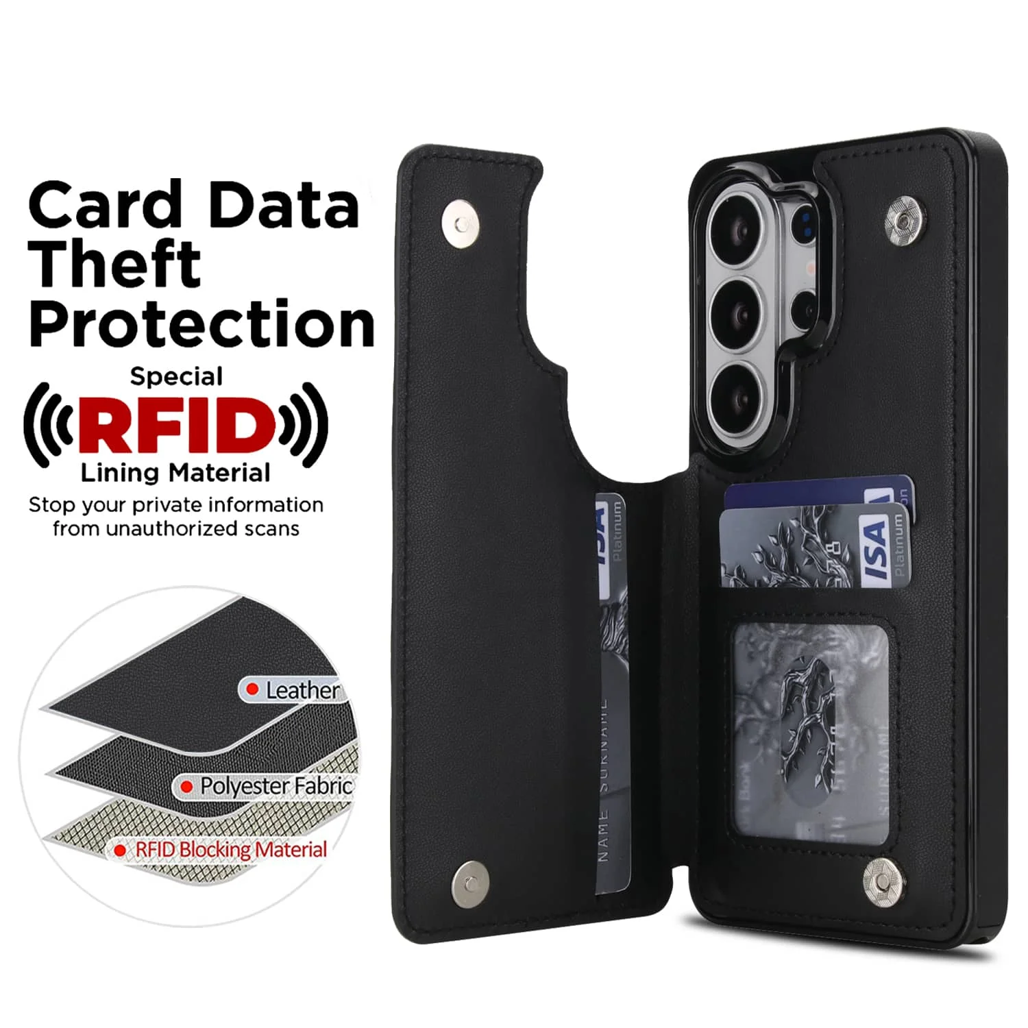 Luxury Flip Folio PU Faux Leather Wallet Cover with Card Slots and Kickstand